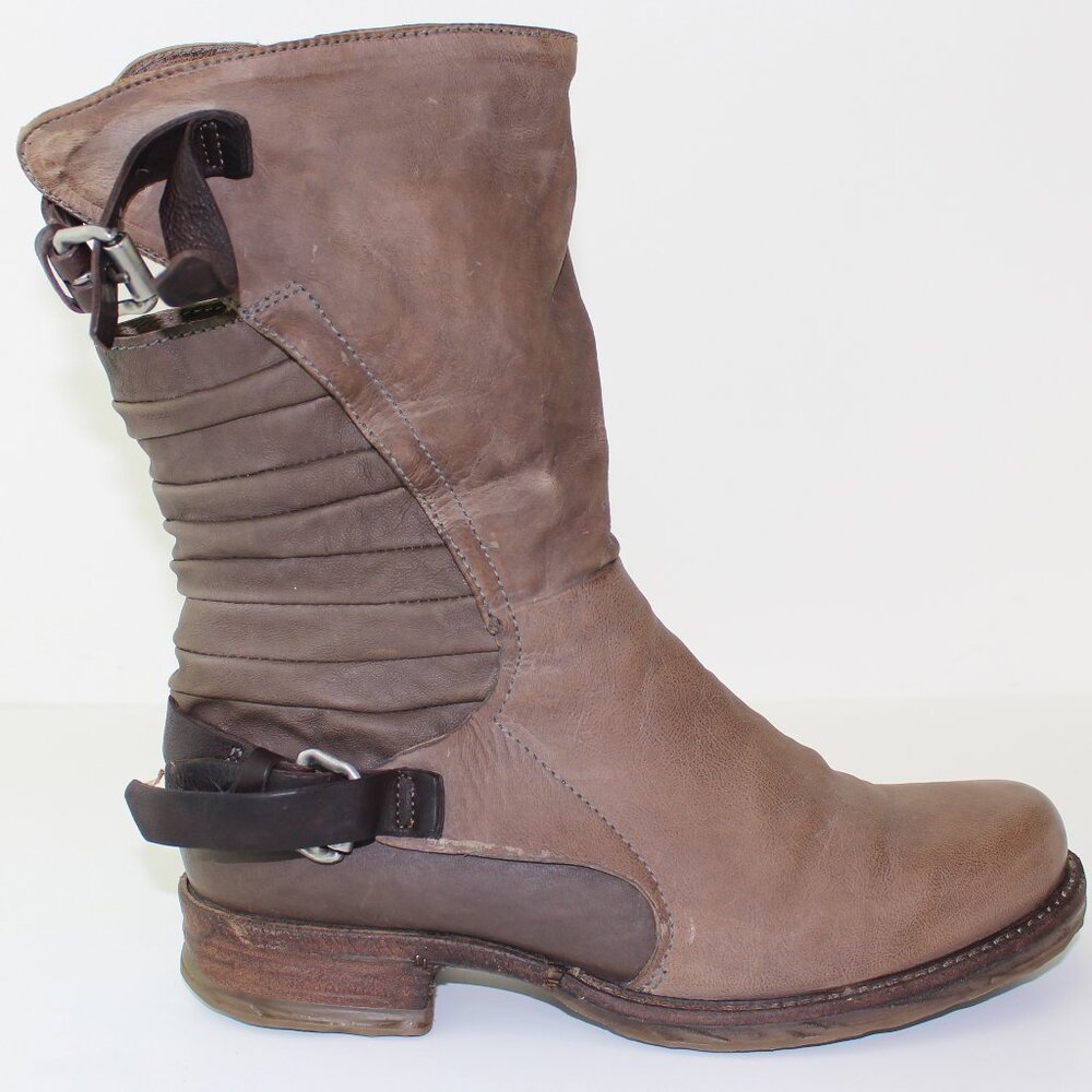 A.S 98 Brown Leather Boho Biker Ankle Boots (8.5 US)